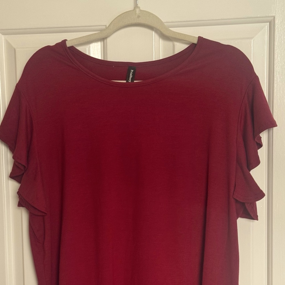 Deep Red Ruffle Sleeve knit Top TShirt Plus Size 2X New with Tags Stretch fabric